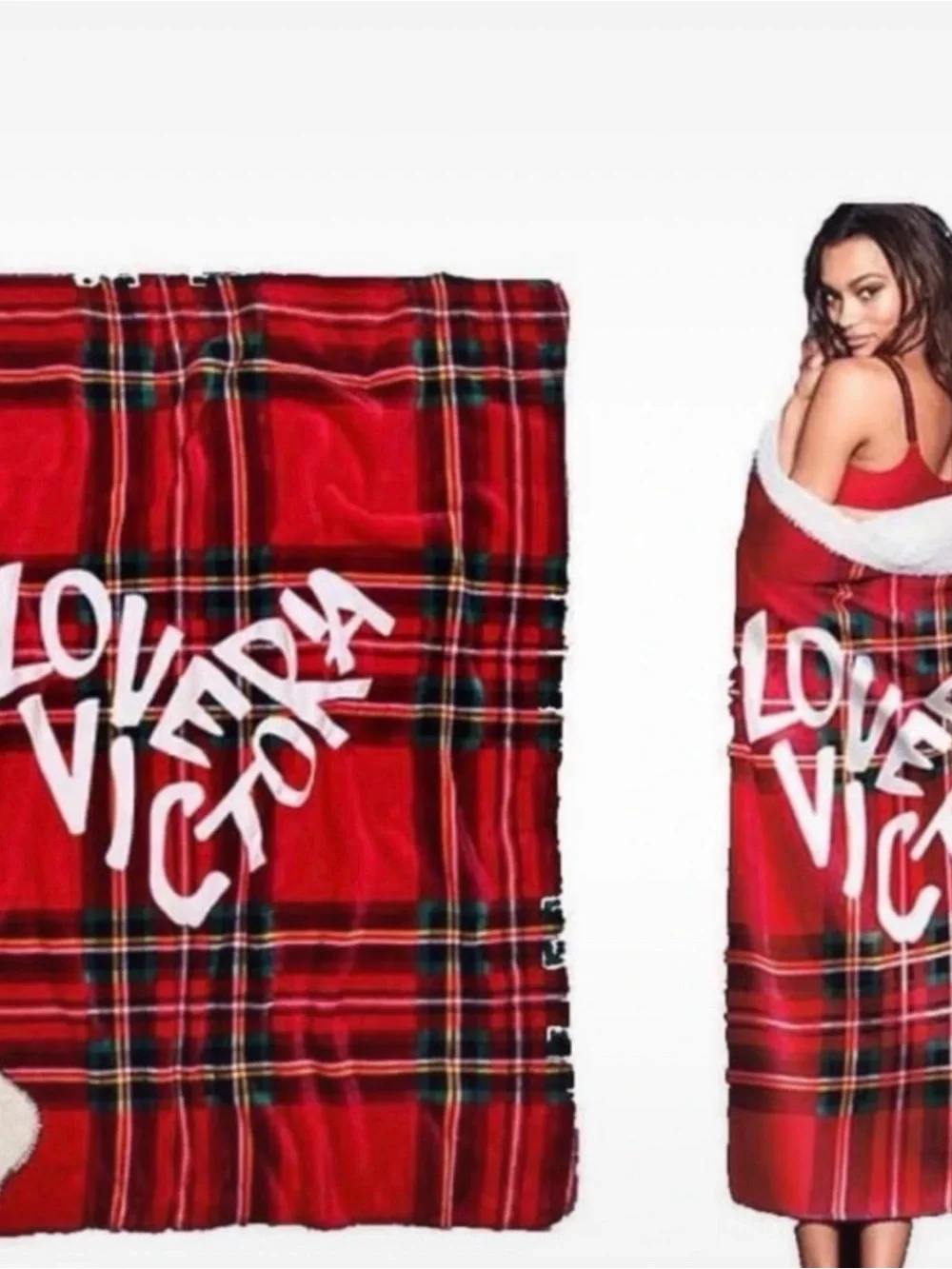Victoria's Secret Red Plaid 'Love Victoria' Cozy Throw